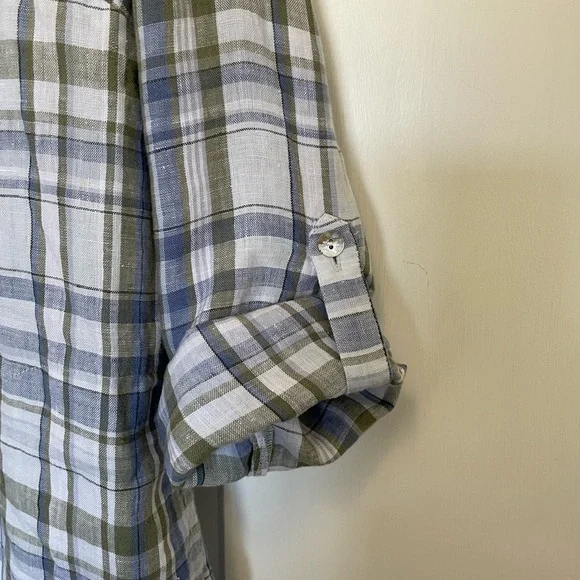 J. Jill Love Linen Blue and Green Plaid Linen Shirt with Pockets | Petite Small - Picture 12 of 12